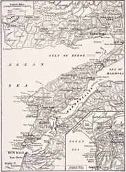 1916年にロンドンで公開された「The War Illustrated Album deLuxe」からのガリポリ半島とダーダネルストルコの詳細な地図、1915年